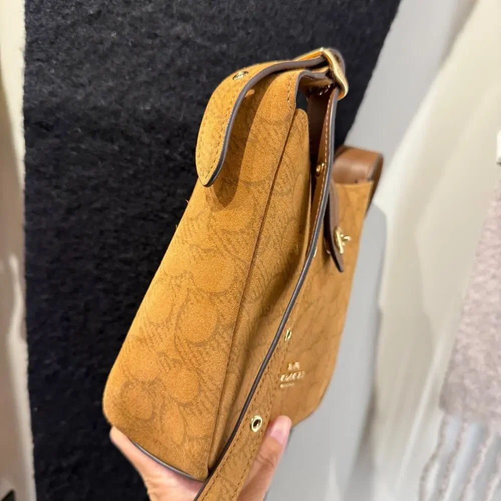 Coach Hadley Mini Crossbody Bag In Signature Suede CCE16, suede/Im/Caramel NWT - Picture 3 of 15